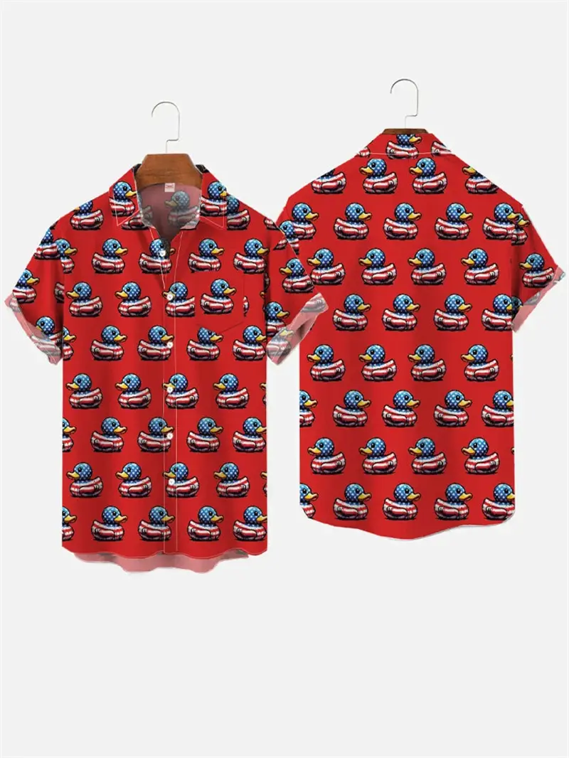 3D Print Animal Ducks Printing Shirts For Men Women Summer Fashion Fun Short Sleeve Button Shirts Funny Women Y2k Clothing Tops