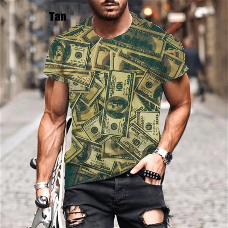 Fashion American Dollar 3D Graphic T Shirt Men Women Personality Hip Hop Short Sleeve Tee Tops Kid Street Harajuku O Neck Tshirt
