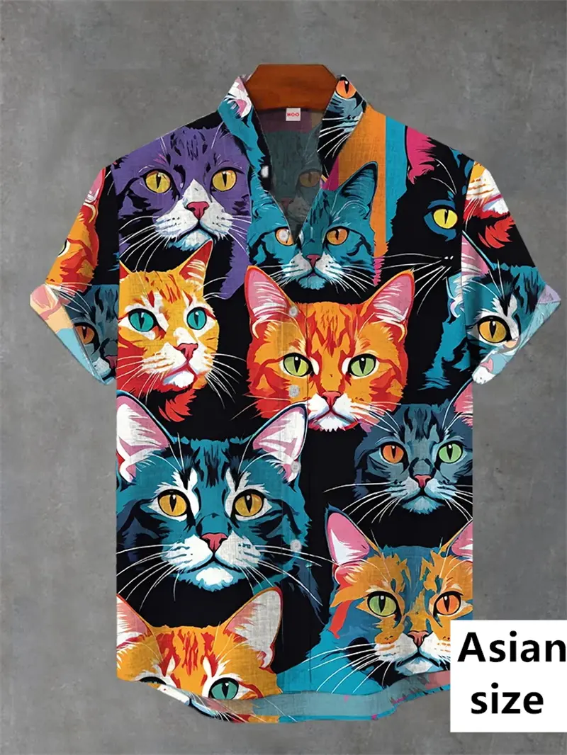 Summer New Fashion Kitten Series Shirt For Men Women 3D Print Cat Pattern Casual Short Sleeve Shirt Men Harajuku Tops Polyester