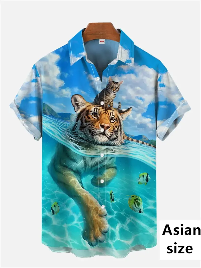 Summer New Fashion Kitten Series Shirt For Men Women 3D Print Cat Pattern Casual Short Sleeve Shirt Men Harajuku Tops Polyester