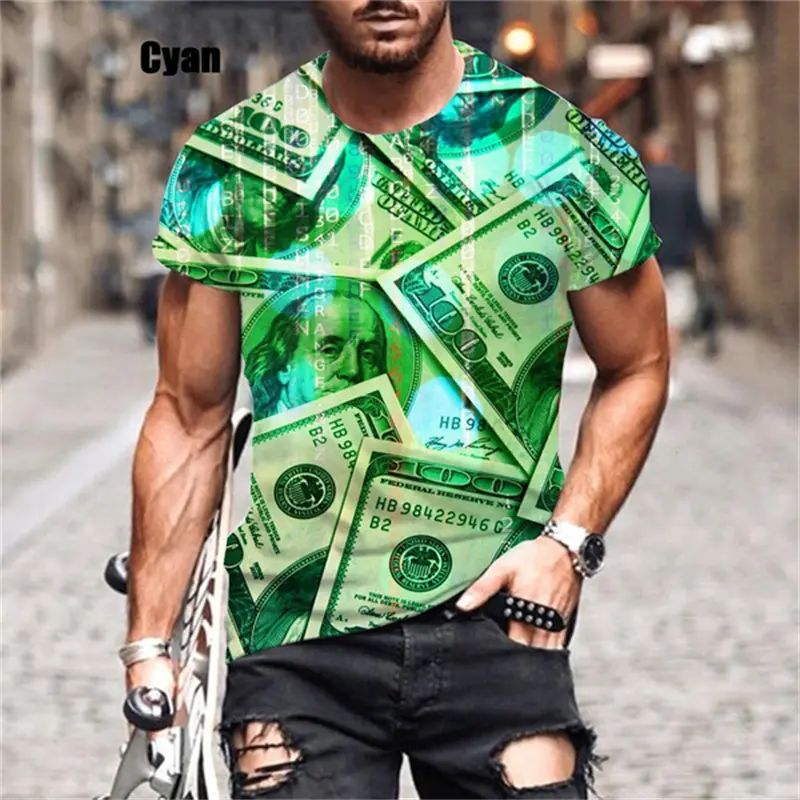 Fashion American Dollar 3D Graphic T Shirt Men Women Personality Hip Hop Short Sleeve Tee Tops Kid Street Harajuku O Neck Tshirt