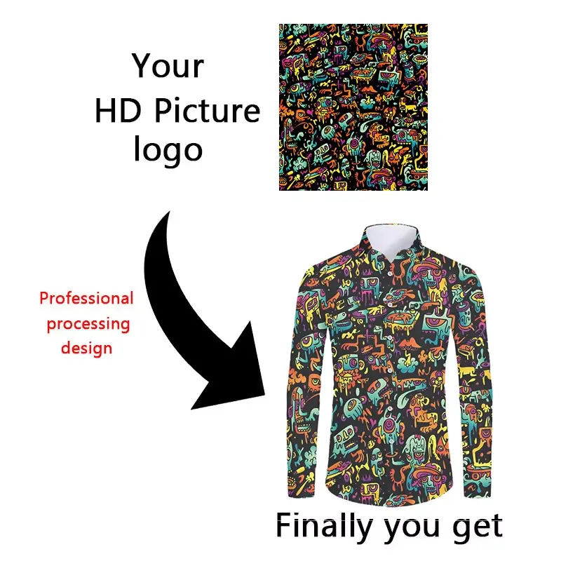 Unisex DIY Custom 3D Print Buttoned Shirts Men/Women Long Sleeve Shirt Tops DIY Your Like Photo Or Logo Customization Clothing