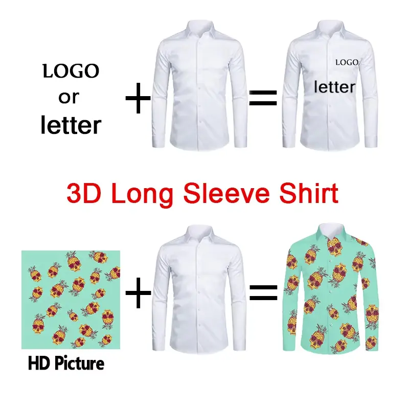 Unisex DIY Custom 3D Print Buttoned Shirts Men/Women Long Sleeve Shirt Tops DIY Your Like Photo Or Logo Customization Clothing