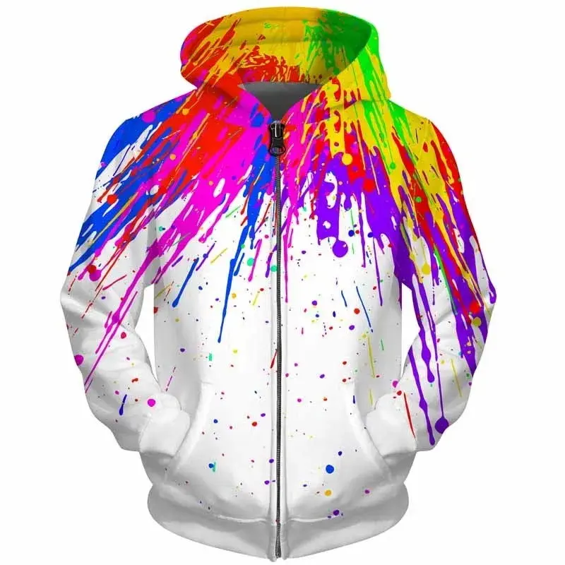 Autumn Man's Zip Up Hoodies 3D All Over Print Colorful Rainbow Patter Hop Casual Hoodie Harajuku Y2K Casual Loose Sweatshirts