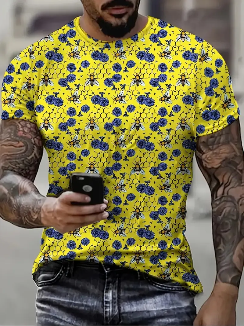 Y2k New Bee Graphic T-Shirt Men Women Summer Casual Trendy Short Sleeve Tshirts 3D Print Animal Clothes Harajuku Kids Streetwear