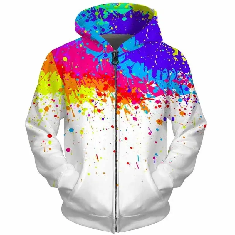 Autumn Man's Zip Up Hoodies 3D All Over Print Colorful Rainbow Patter Hop Casual Hoodie Harajuku Y2K Casual Loose Sweatshirts