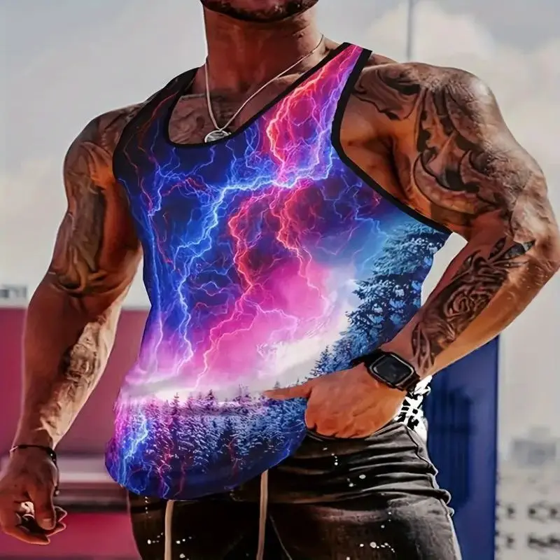 New Fashion Pattern 3D Printing Men's Vest Lightning Print Casual Sleeveless T-shirts Personality Harajuku Mens Designer Clothes