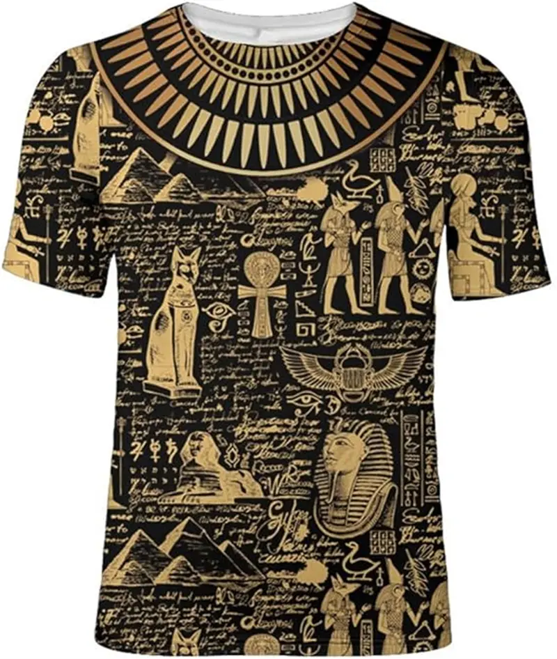 Vintage Ancient Egypt 3D Printed T-shirt Men's Women's Summer Casual Short Sleeve Tshirts Fashion Street Round Neck Tee Tops
