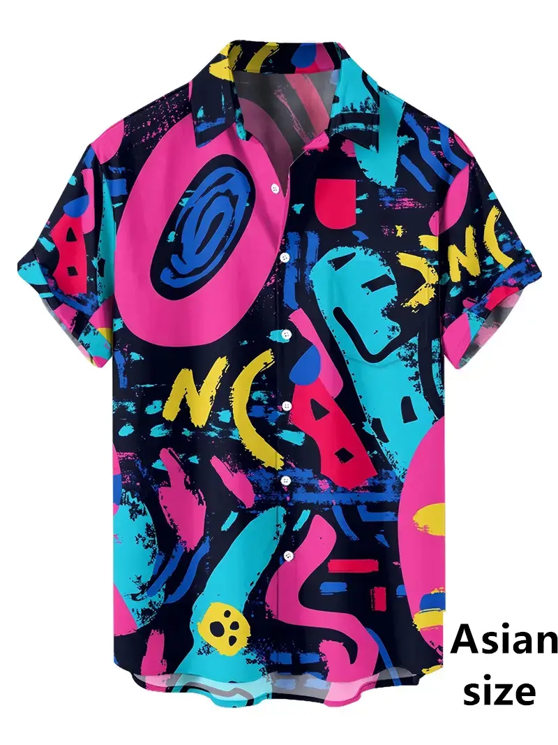 New 80's Vintage Hip Hop Shirts Men 3D Print Graffiti Graphic Cool Shirts Men Fashion Harajuku Casual Streetwear Unisex Tops