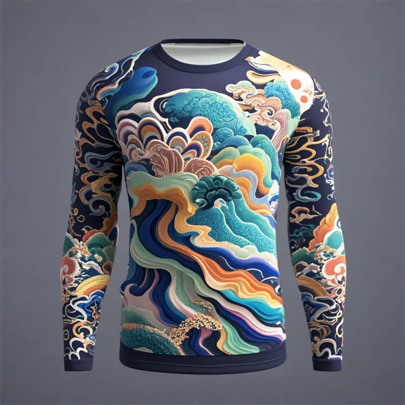 Novelty Men's Ukiyoe Long-sleeved T-shirt 3D Printing Retro Harajuku Pattern Printing Men Autumn Casual Round Neck Kids Clothes