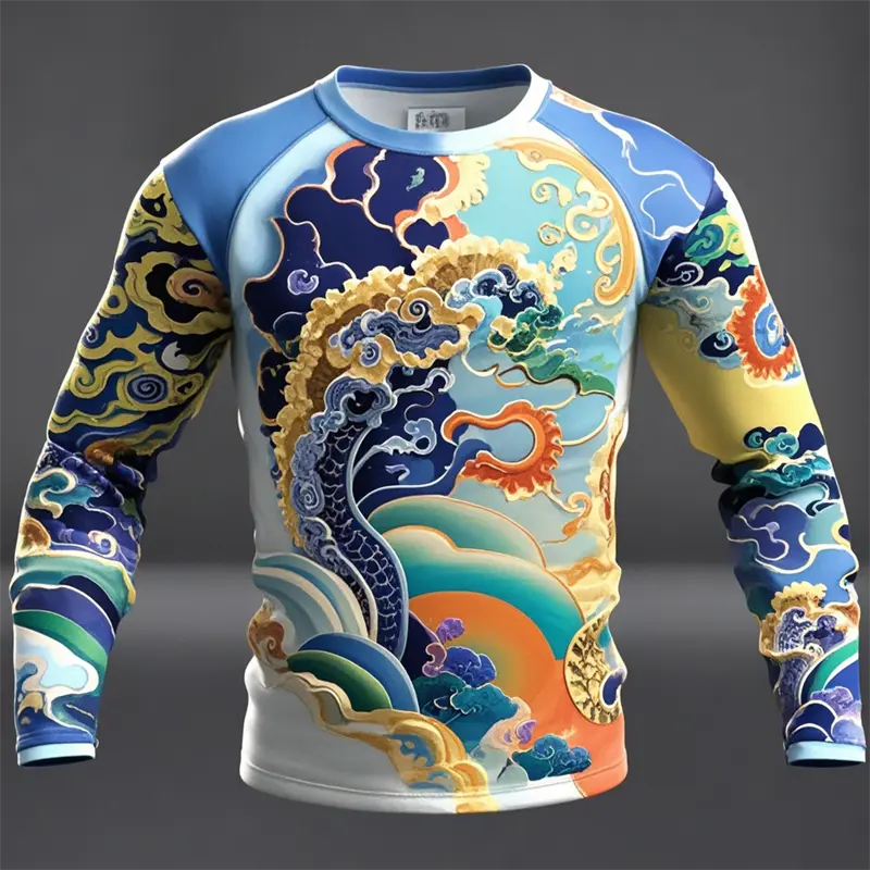 Novelty Men's Ukiyoe Long-sleeved T-shirt 3D Printing Retro Harajuku Pattern Printing Men Autumn Casual Round Neck Kids Clothes