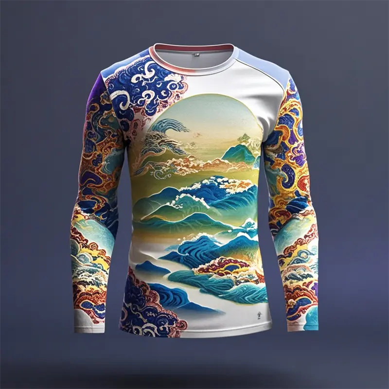 Novelty Men's Ukiyoe Long-sleeved T-shirt 3D Printing Retro Harajuku Pattern Printing Men Autumn Casual Round Neck Kids Clothes