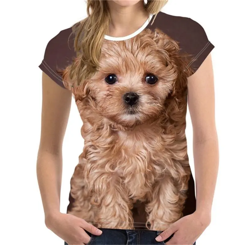 3D Cute Animal Dog Print T Shirt Women Short Sleeve Female Harajuku Tees Casual O-neck Tops Women Clothing Ladies Ice T-Shirt 