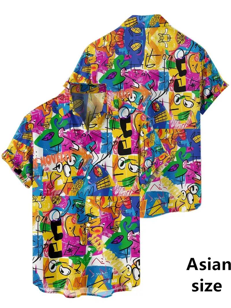 New 80's Vintage Hip Hop Shirts Men 3D Print Graffiti Graphic Cool Shirts Men Fashion Harajuku Casual Streetwear Unisex Tops