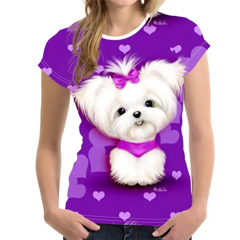 3D Cute Animal Dog Print T Shirt Women Short Sleeve Female Harajuku Tees Casual O-neck Tops Women Clothing Ladies Ice T-Shirt 