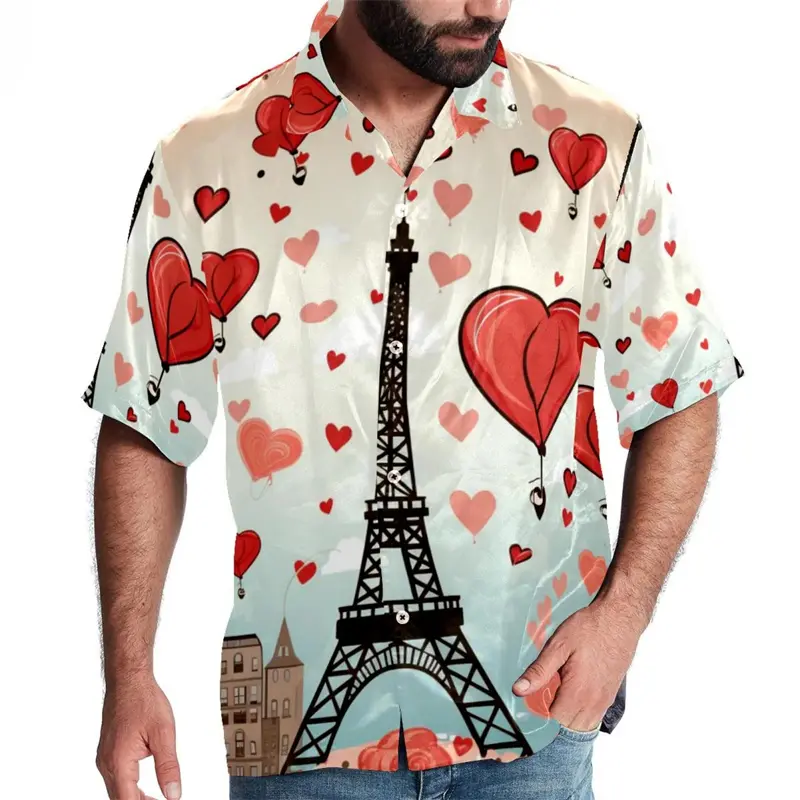 2024 Novelty Paris Eiffel Tower 3D Print Casual Shirt Men Designer Clothes Women Pretty Hawaii Swim Blouse Harajuku Lapel Shirts