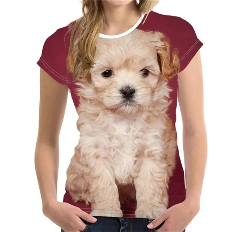 3D Cute Animal Dog Print T Shirt Women Short Sleeve Female Harajuku Tees Casual O-neck Tops Women Clothing Ladies Ice T-Shirt 