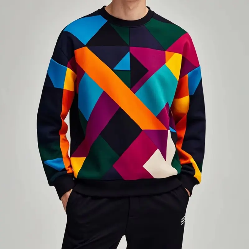 Fall Fashion Pullover Sweatshirt For Men 3d Colorful Geometry Graphic Print Round Neck Neck Hoodies Pullover Casual Male Clothes