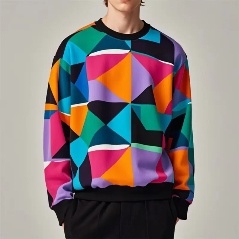 Fall Fashion Pullover Sweatshirt For Men 3d Colorful Geometry Graphic Print Round Neck Neck Hoodies Pullover Casual Male Clothes