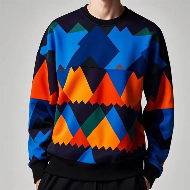 Fall Fashion Pullover Sweatshirt For Men 3d Colorful Geometry Graphic Print Round Neck Neck Hoodies Pullover Casual Male Clothes