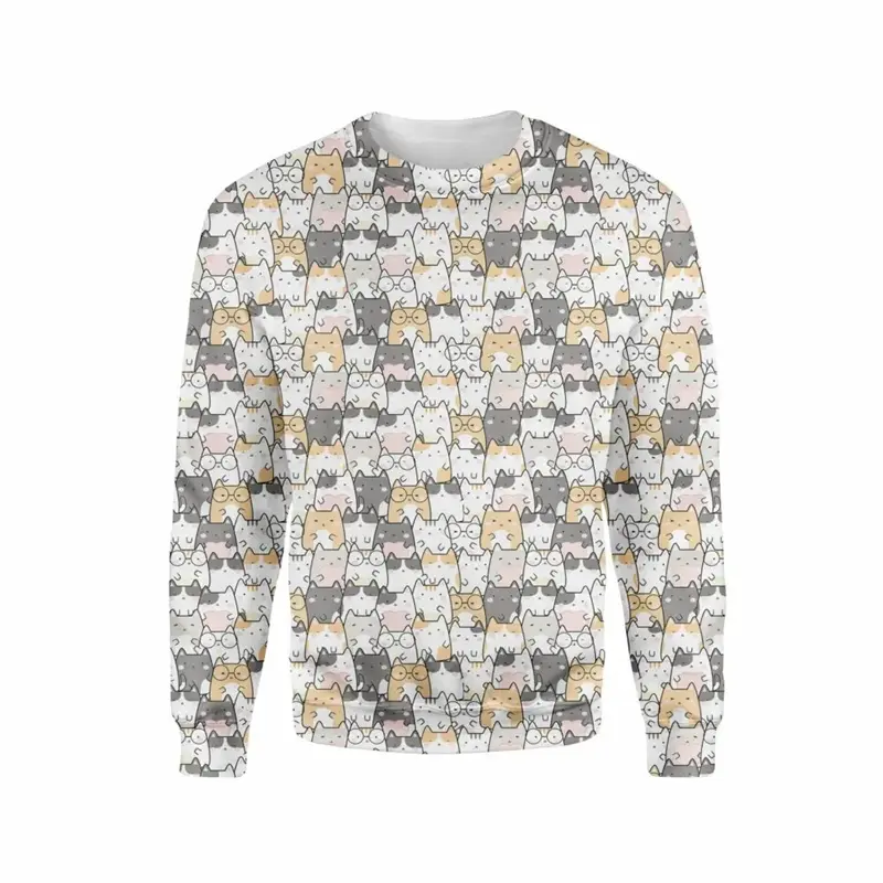 Cute Cartoon Graphic 3D Print Sweatshirt For Men Fashion Kawaii Cat Bear Animal Crew Neck Hoodie Pullover Women Children Clothes