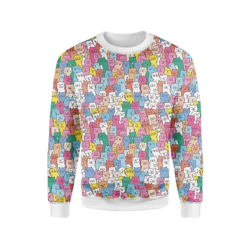 Cute Cartoon Graphic 3D Print Sweatshirt For Men Fashion Kawaii Cat Bear Animal Crew Neck Hoodie Pullover Women Children Clothes