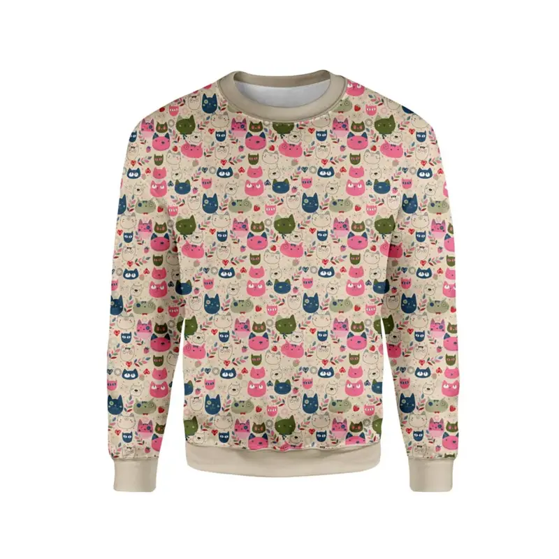 Cute Cartoon Graphic 3D Print Sweatshirt For Men Fashion Kawaii Cat Bear Animal Crew Neck Hoodie Pullover Women Children Clothes