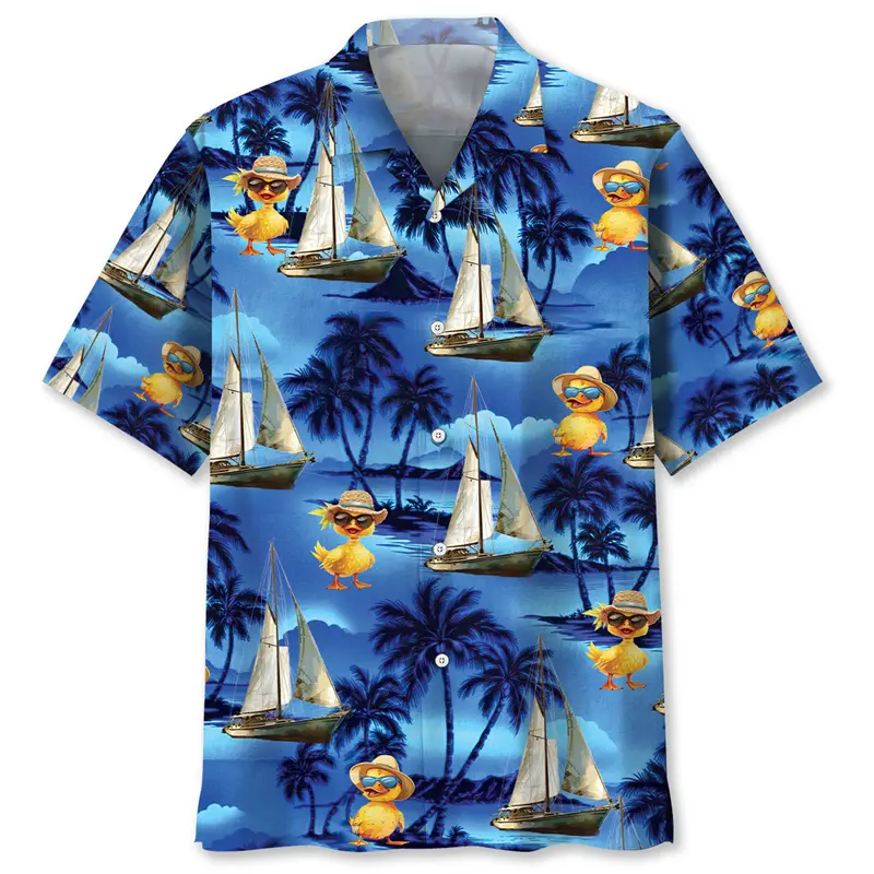 2025 New Sailboat Graphic Men's Shirt Summer Hawaiian Shirt 3D Print Summer Short Sleeve Beach Shirts Blouse Camisas De Hombre