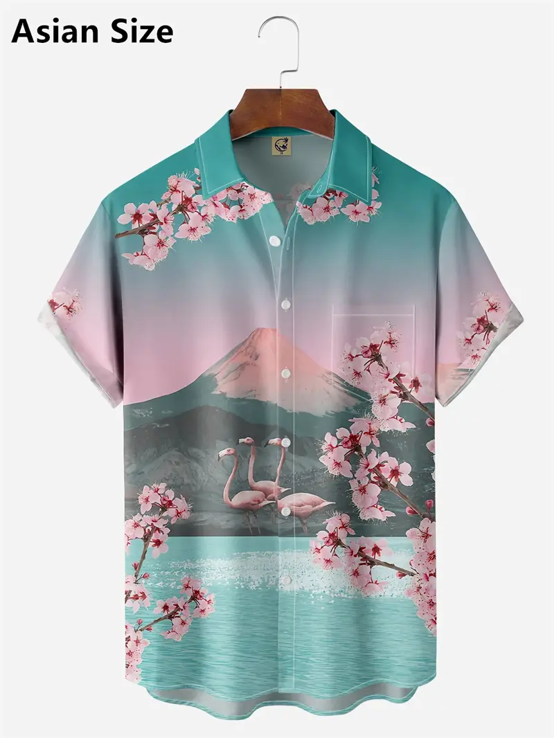 Japanese Style Cherry Blossom Pattern Men Shirt 3D Printing Reteo Hawaiian Beach Shirt New Outdoor Casual Short Sleeved Blouse