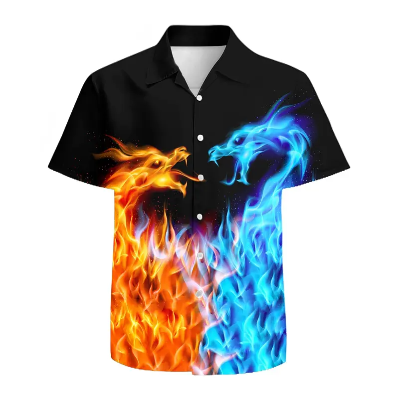 Hawaiian Shirts Beach Summer Trendy Flame Kids Shirt 3D Printed Shirts Boys Girls Unisex Fashion Blouse Short Sleeve Vocation