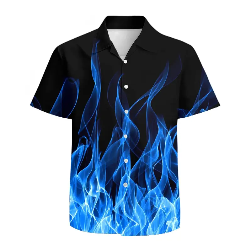 Hawaiian Shirts Beach Summer Trendy Flame Kids Shirt 3D Printed Shirts Boys Girls Unisex Fashion Blouse Short Sleeve Vocation