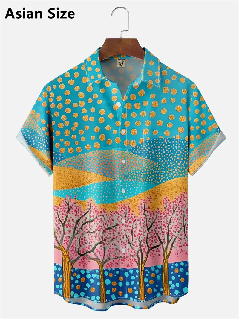 Japanese Style Cherry Blossom Pattern Men Shirt 3D Printing Reteo Hawaiian Beach Shirt New Outdoor Casual Short Sleeved Blouse