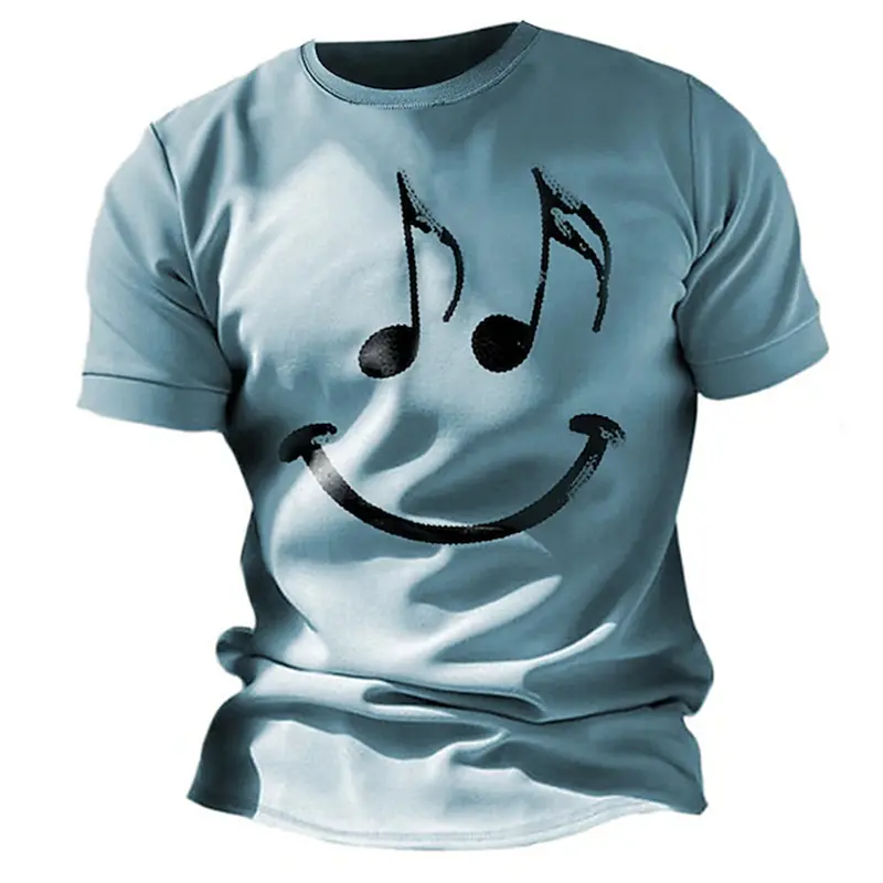 Music Festival Men's Graphic Funny Smile Face T Shirt Short Sleeve T Shirt 3D Print Crew Neck Shirt Sports Summer Men Clothing
