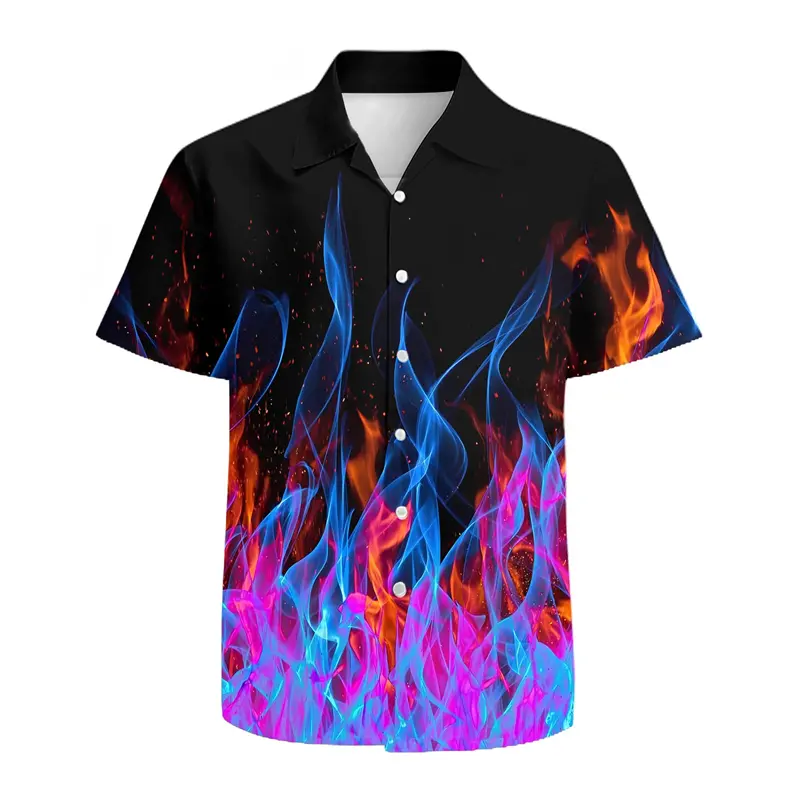 Hawaiian Shirts Beach Summer Trendy Flame Kids Shirt 3D Printed Shirts Boys Girls Unisex Fashion Blouse Short Sleeve Vocation