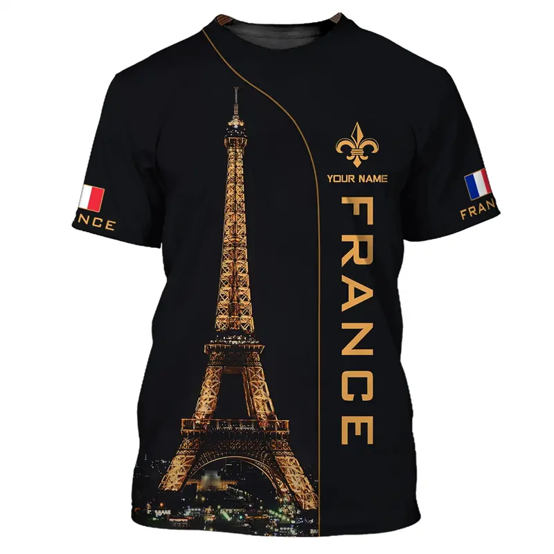 2024 France Paris Eiffel Tower 3D Print Summer Tees Streetwear Crew Neck Short Sleeve Casual Oversized Men Women Kids Tops