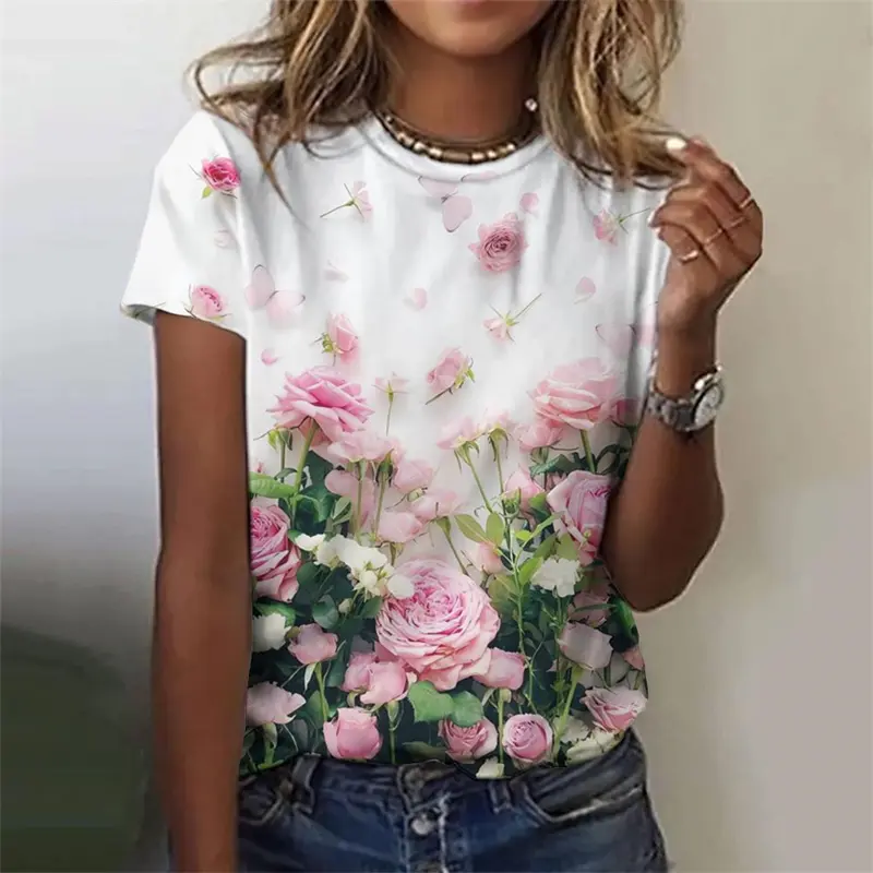 Harajuku Flower 3D Women's Y2k Graphic T Shirts Summer Clothes Women 2024 Casaul Everyday Tops Female Short Sleeve Tee Blouse