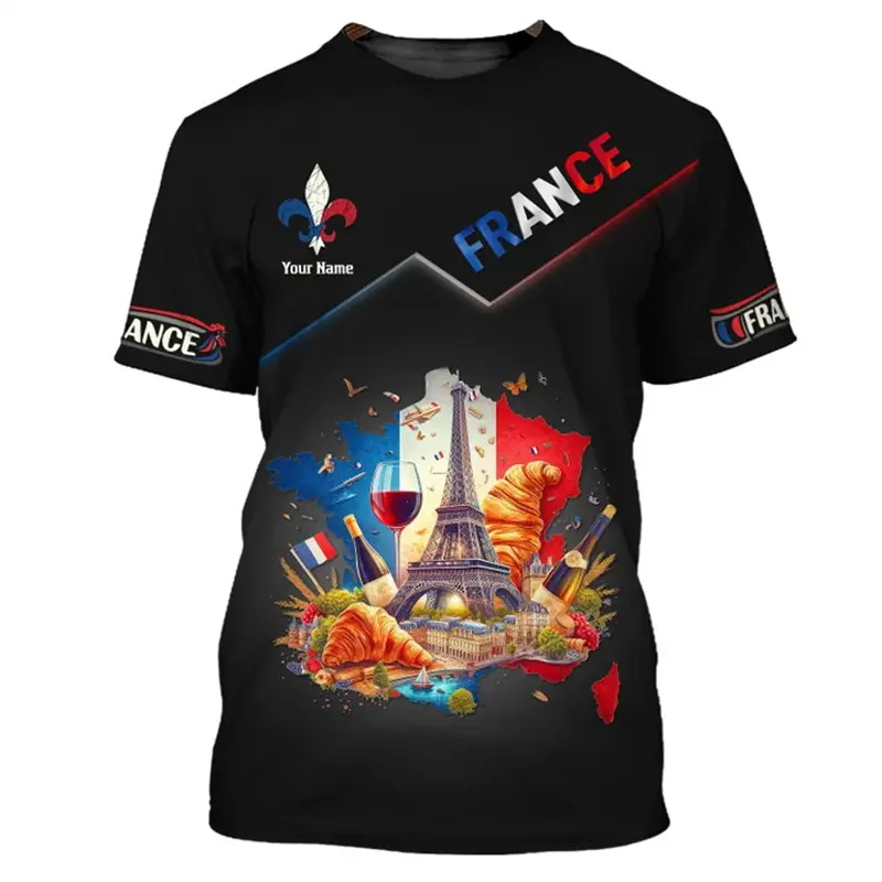 2024 France Paris Eiffel Tower 3D Print Summer Tees Streetwear Crew Neck Short Sleeve Casual Oversized Men Women Kids Tops