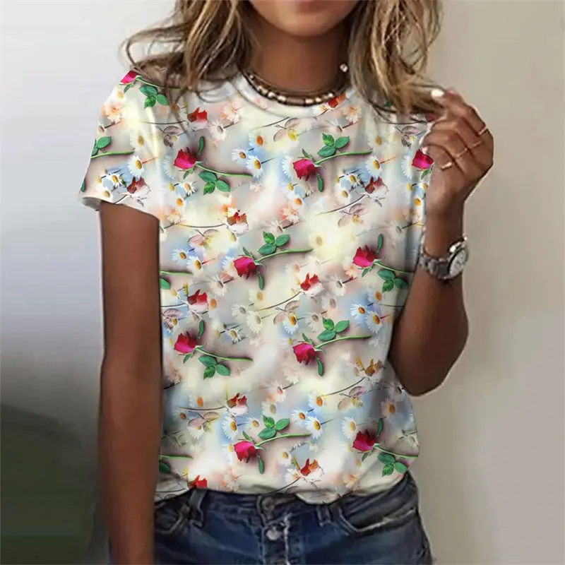 Harajuku Flower 3D Women's Y2k Graphic T Shirts Summer Clothes Women 2024 Casaul Everyday Tops Female Short Sleeve Tee Blouse
