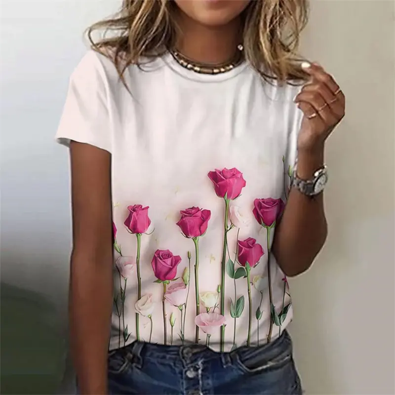 Harajuku Flower 3D Women's Y2k Graphic T Shirts Summer Clothes Women 2024 Casaul Everyday Tops Female Short Sleeve Tee Blouse