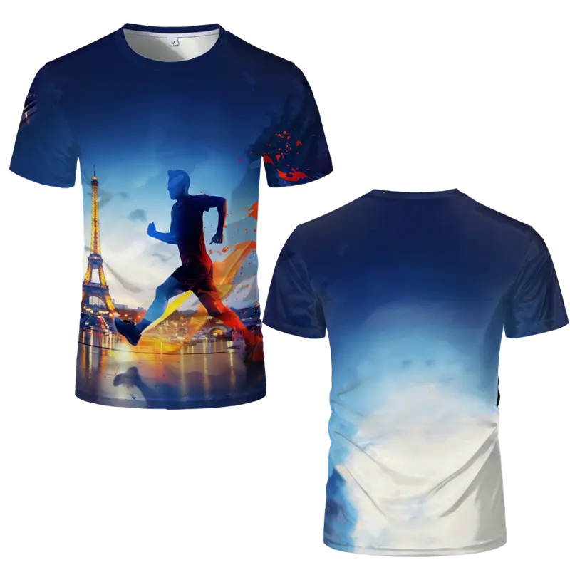 2024 France Paris Eiffel Tower 3D Print Summer Tees Streetwear Crew Neck Short Sleeve Casual Oversized Men Women Kids Tops