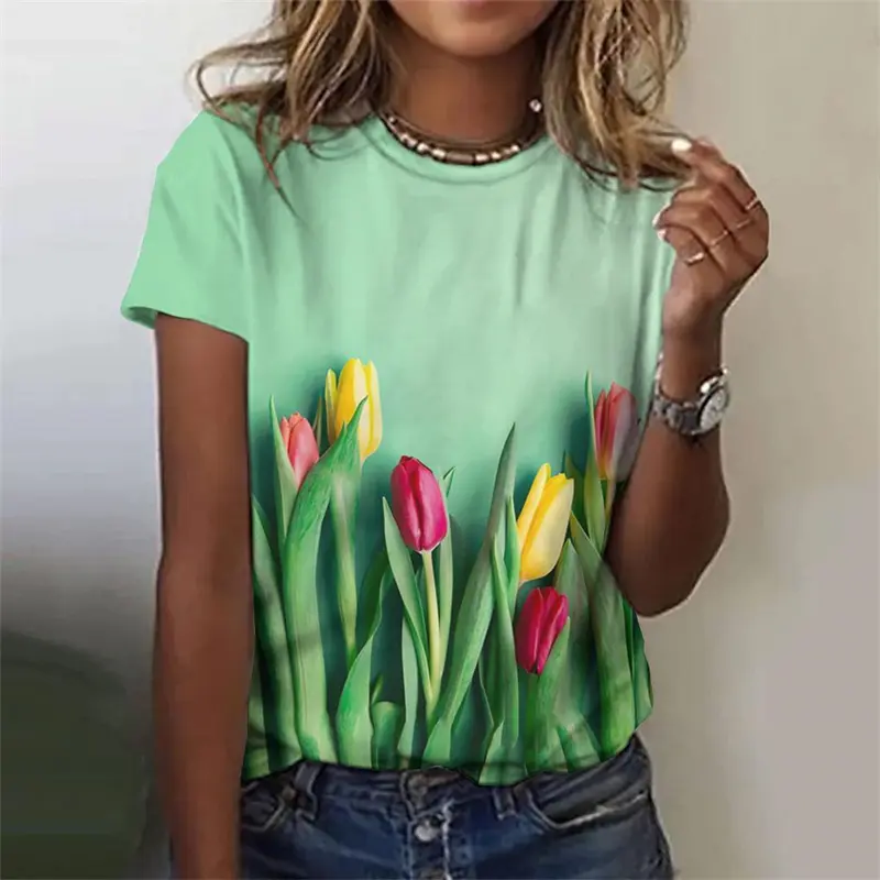 Harajuku Flower 3D Women's Y2k Graphic T Shirts Summer Clothes Women 2024 Casaul Everyday Tops Female Short Sleeve Tee Blouse
