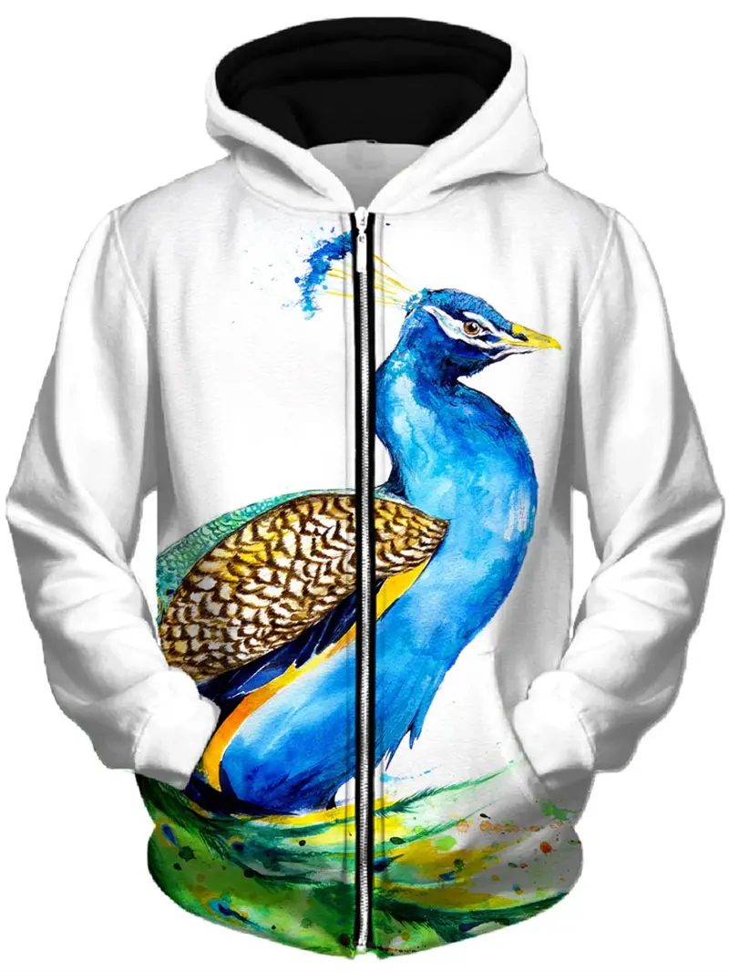Cool Animal Graphic Zip Up Hoodies Men Hip Pop 3D Print Zipper Sweatshirts Casual Overcoat Loose Fashion Outdoor Sportwear Coat