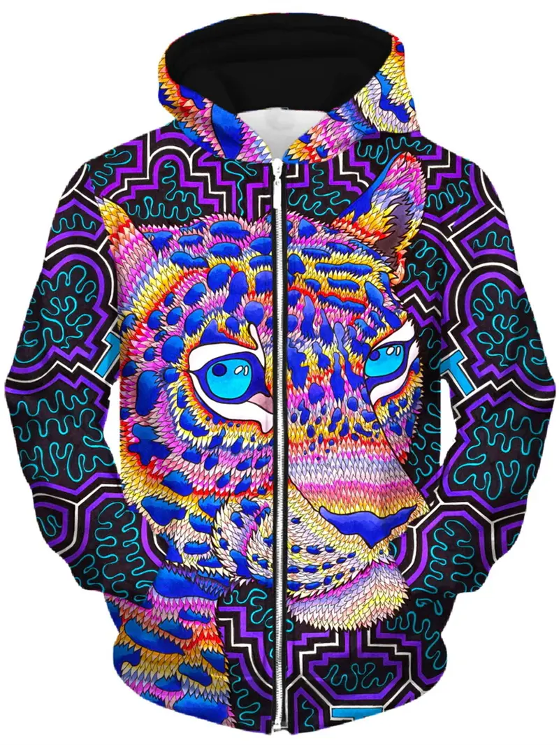 Cool Animal Graphic Zip Up Hoodies Men Hip Pop 3D Print Zipper Sweatshirts Casual Overcoat Loose Fashion Outdoor Sportwear Coat