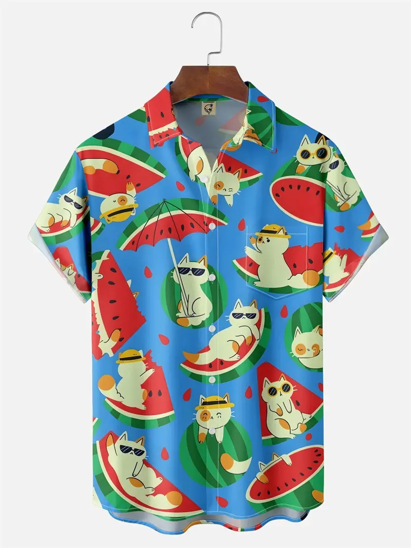 2025 New Watermelon Graphic Hawaiian Shirt For Men Women Summer Tops Short Sleeves 3d Printed Fruits Button Shirt Men Clothes
