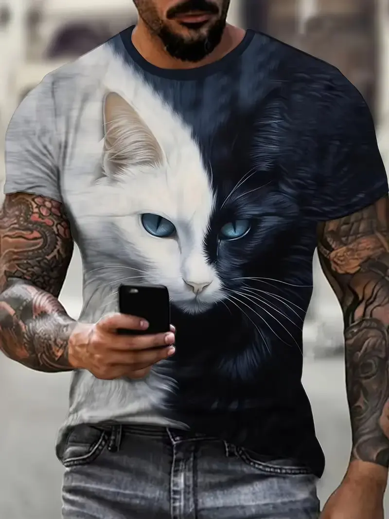 Funny Cute Cat Graphic Men's T-shirts 3D Print Men Women Short Sleeve Tee Oversized Streetwear T Shirt Casual Summer Men's Tops