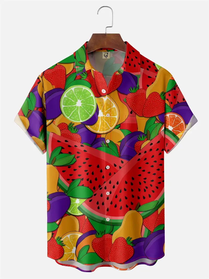 2025 New Watermelon Graphic Hawaiian Shirt For Men Women Summer Tops Short Sleeves 3d Printed Fruits Button Shirt Men Clothes