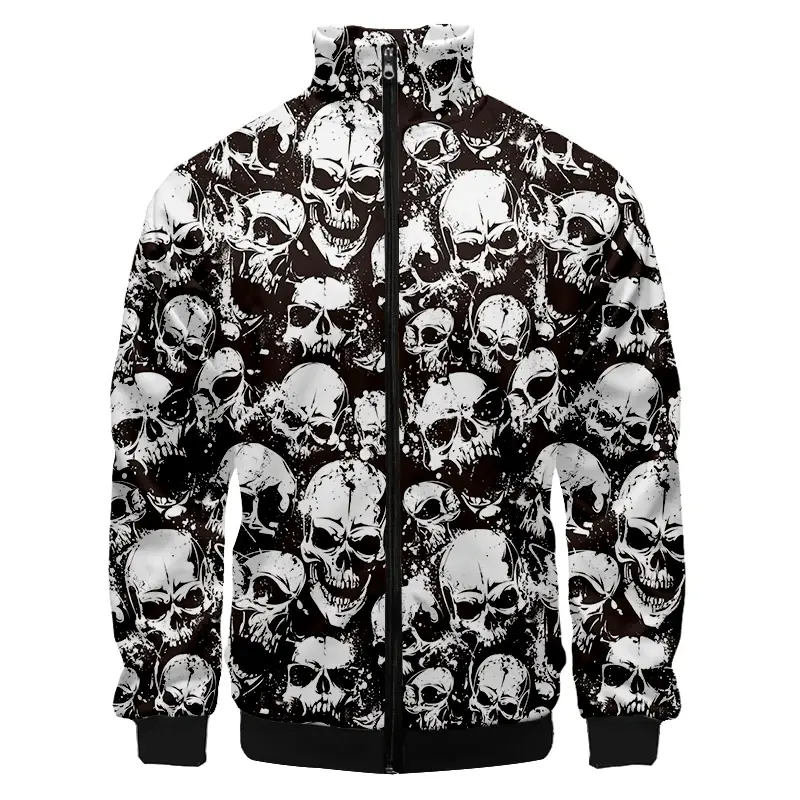 New 3D Printed Rose Skull Zip Jacket For Men Clothing Popular Mens Designer Clothes Streetwear Coat Tops High Quality Jacket