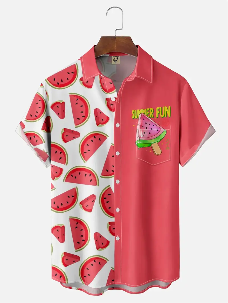 2025 New Watermelon Graphic Hawaiian Shirt For Men Women Summer Tops Short Sleeves 3d Printed Fruits Button Shirt Men Clothes