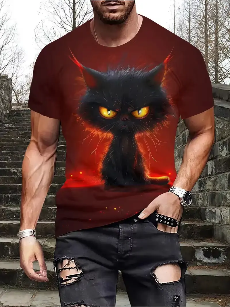 Funny Cute Cat Graphic Men's T-shirts 3D Print Men Women Short Sleeve Tee Oversized Streetwear T Shirt Casual Summer Men's Tops