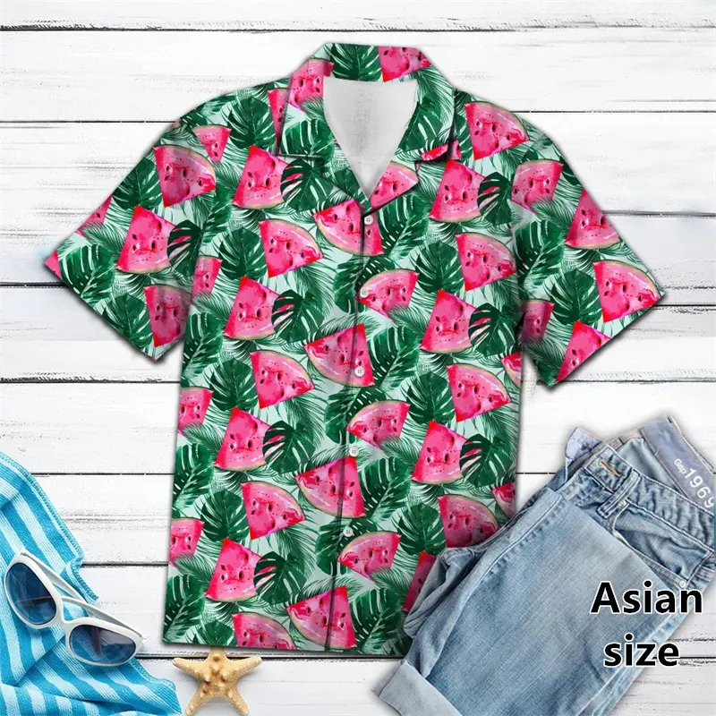 Fashion Fruit Watermelon Graphic 3D Printed Men Women Hawaiian Shirt Summer Street Short Sleeve Casual Button Shirts Men Clothes